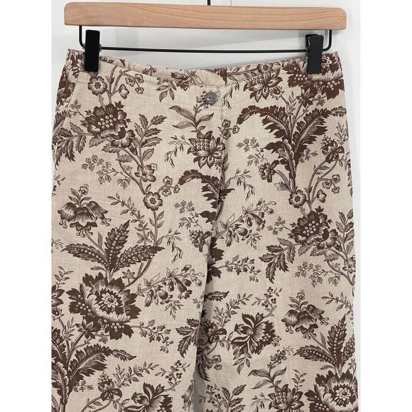 Charter Club Linen Pants Women 4 Petite Tan Brown Floral High‎ Waist Tapered - Picture 12 of 12